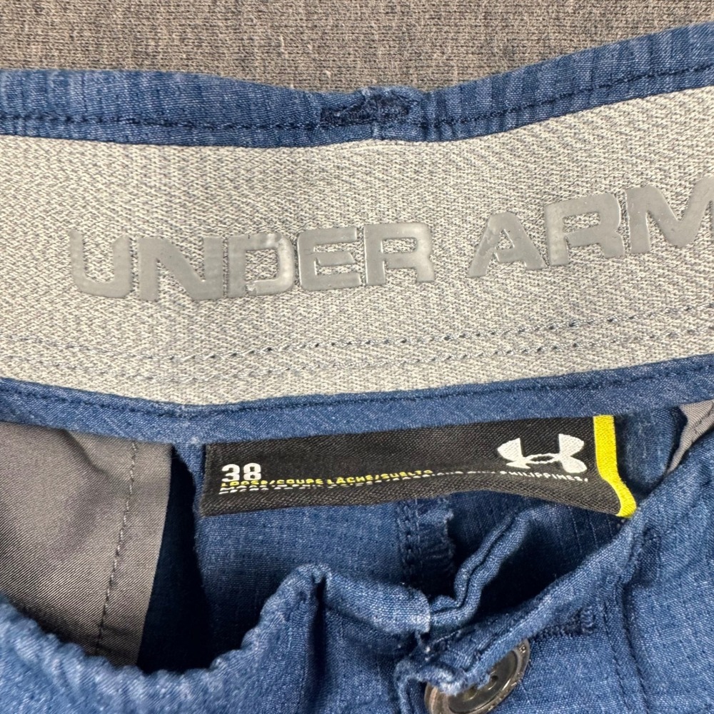 Under Armour Mens Blue Heathered Golf Shorts Size 38 Flat Front Performance - Picture 3 of 7